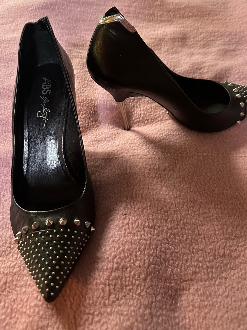 ABS Allen Schwartz Black Studded Pointed Toe Stiletto Pumps
